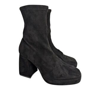 Nasty Gal Black Stretch faux suede sock platform block heel bootie womens 9